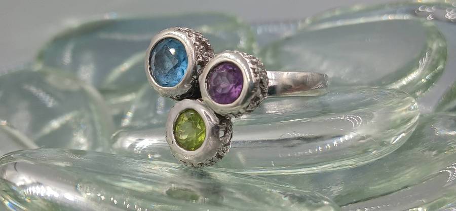 Multi-Stone Trilogy Sterling Silver Ring