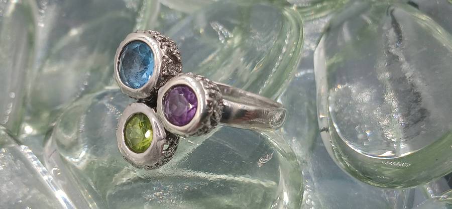 Multi-Stone Trilogy Sterling Silver Ring