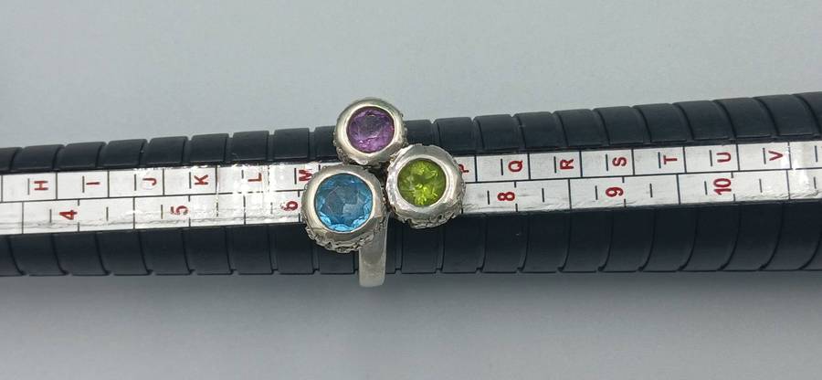 Multi-Stone Trilogy Sterling Silver Ring