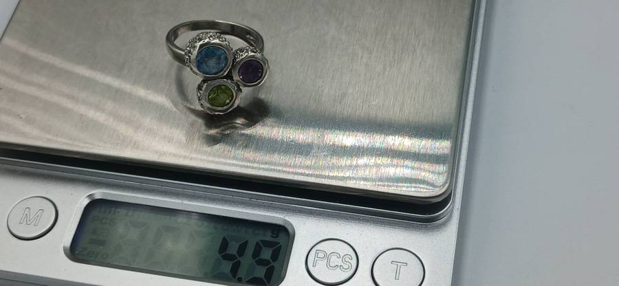 Multi-Stone Trilogy Sterling Silver Ring