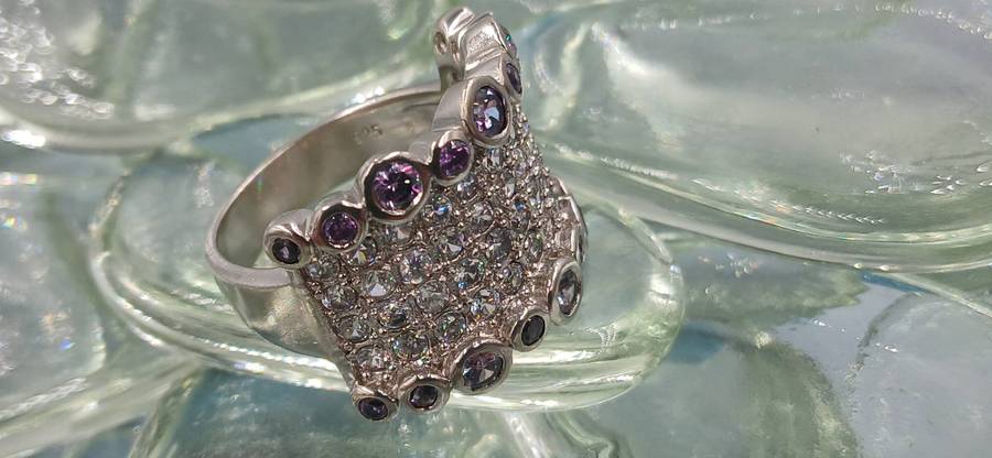 Wide Sterling Silver Ring with Amethyst Abstract Bubbles