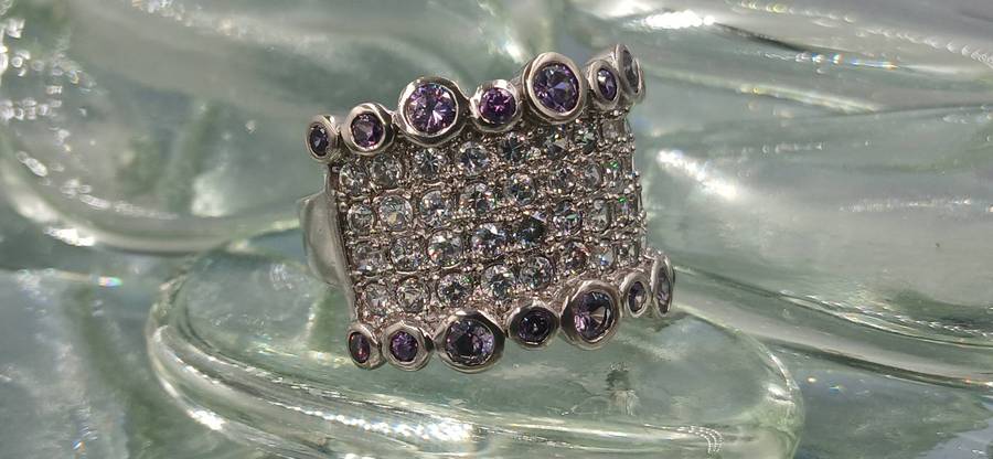 Wide Sterling Silver Ring with Amethyst Abstract Bubbles