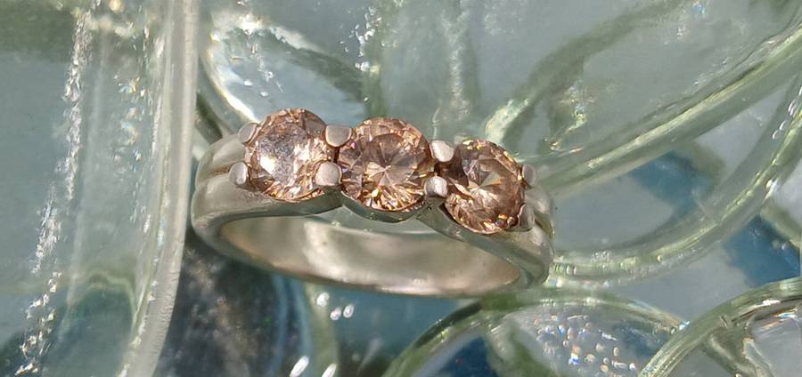 Three Fancy Brown Stone Sterling Silver Ring