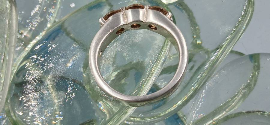 Three Fancy Brown Stone Sterling Silver Ring