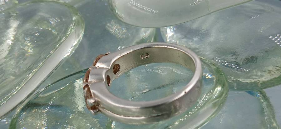 Three Fancy Brown Stone Sterling Silver Ring