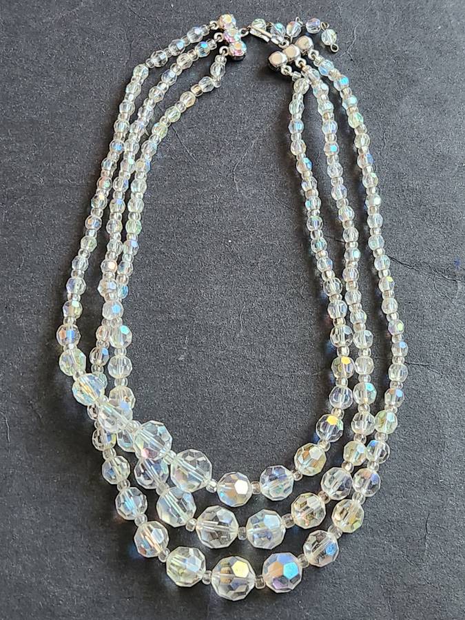 Vintage 3 Strand Aurora Rhinestone Necklace- as per photograph