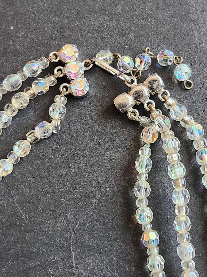 Vintage 3 Strand Aurora Rhinestone Necklace- as per photograph