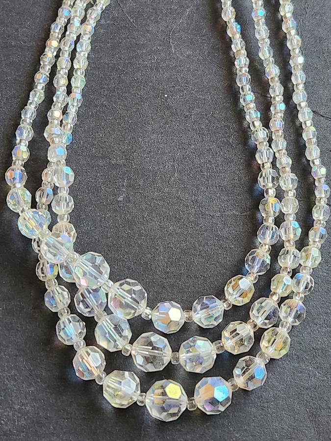 Vintage 3 Strand Aurora Rhinestone Necklace- as per photograph