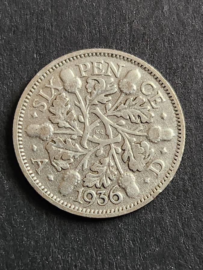 UK Sixpence 1936 Silver - as per photograph