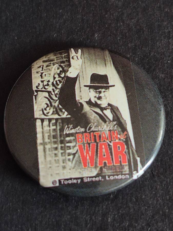 Vintage Winston Churchill Pin Badge (Winston Churchill Britain's at War)38mm x 38mm