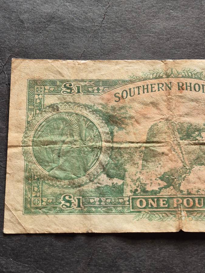 Southern Rhodesia One Pound Salisbury Rhodes Watermark 10 September 1955
