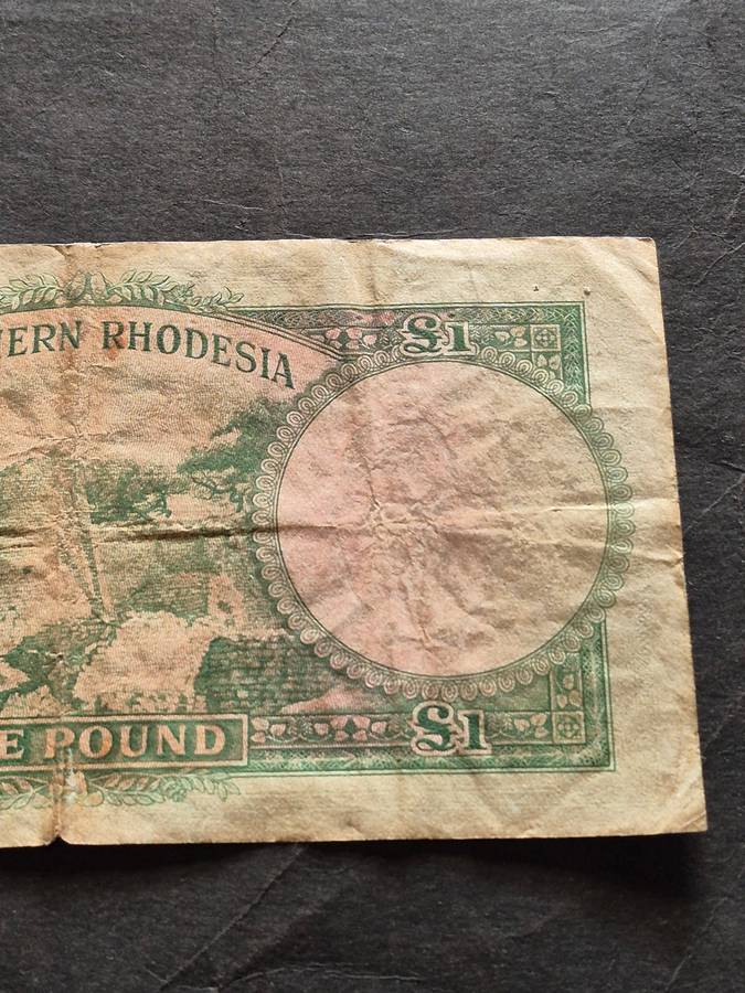 Southern Rhodesia One Pound Salisbury Rhodes Watermark 10 September 1955