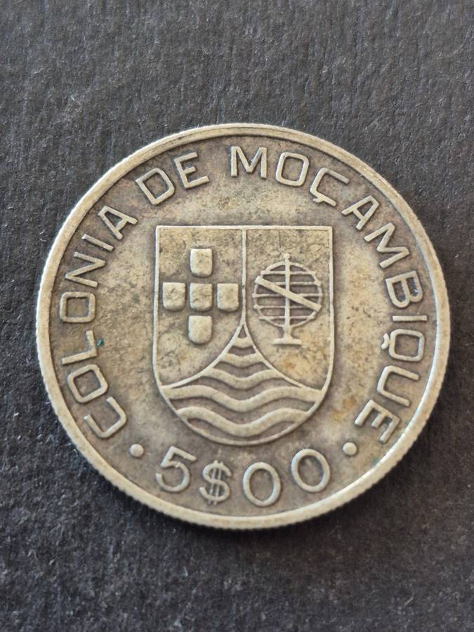 Republica Portuguesa Mozambique 5 Escudos 1935 Silver