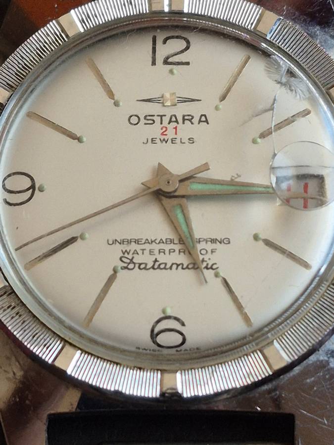 Vintage Ostara 21 Jewels Unbreakable Spring Waterproof Datamatic Mechanical Men's Wrist Watch
