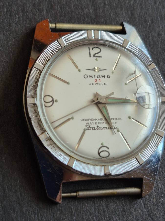 Vintage Ostara 21 Jewels Unbreakable Spring Waterproof Datamatic Mechanical Men's Wrist Watch