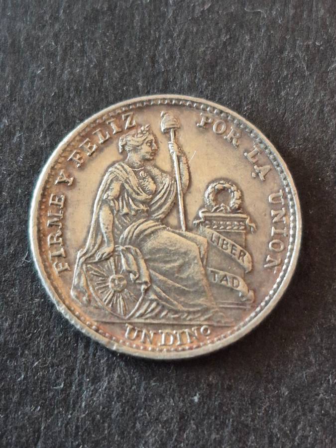 Peru One Dinero 1910 Silver