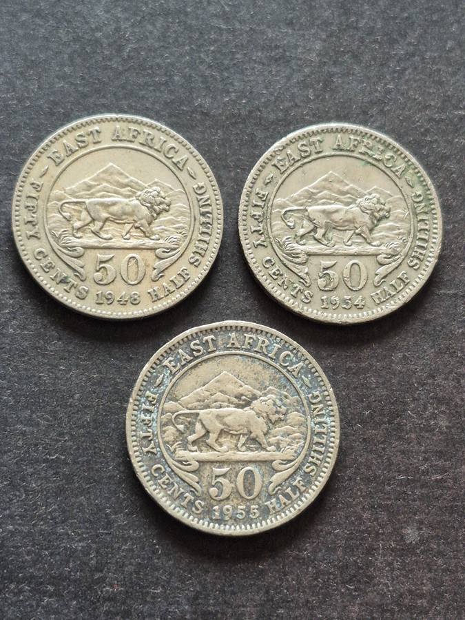 3 x East Africa 50 Cents 1948/1954/1955