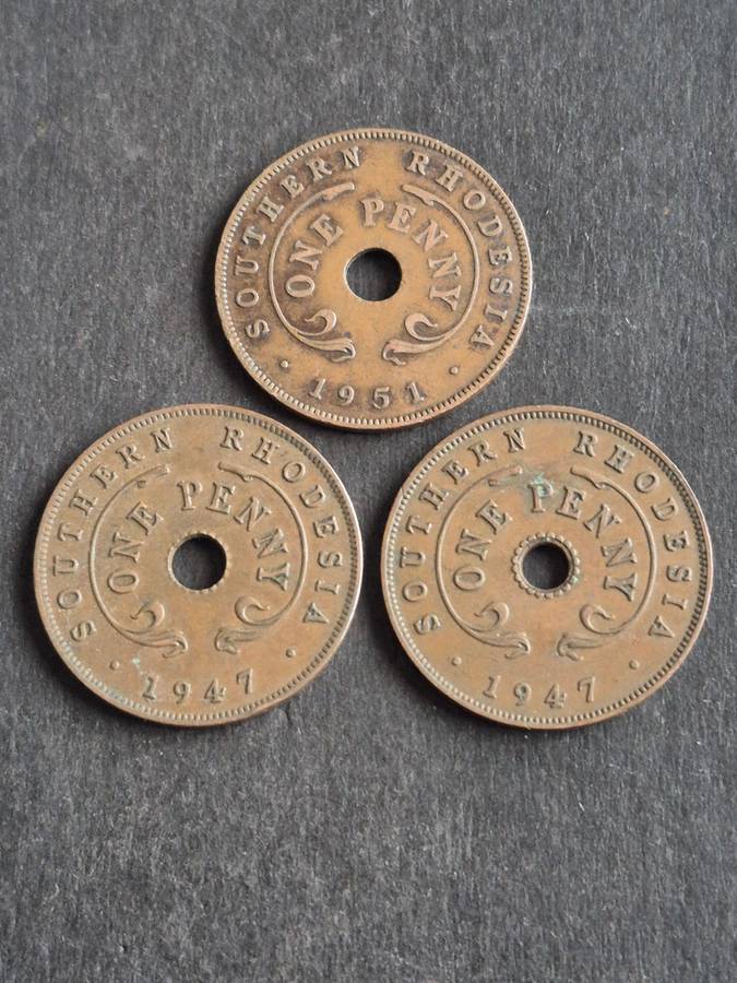 3 x Southern Rhodesia One Pennies,  1 by 1951 and 2 by 1947