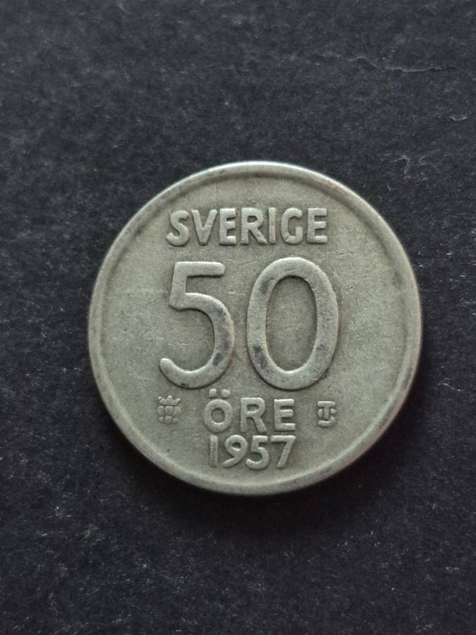 Sweden 50 Ore 1957 Silver
