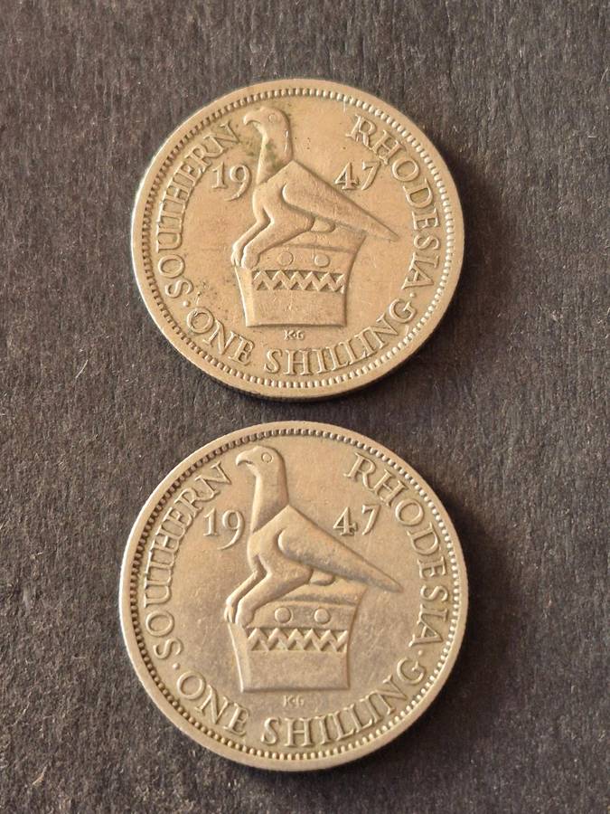 2 x Rhodesia One Shillings 1947