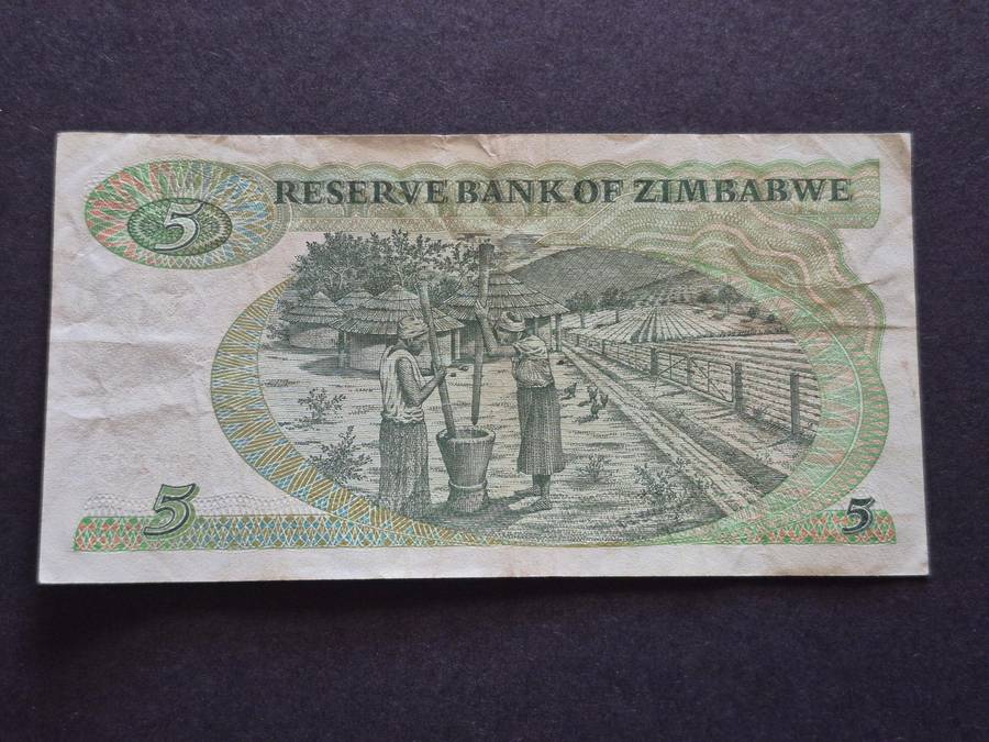 Reserve Bank of Zimbabwe 5 Dollars Harare 1994 Bird Watermark