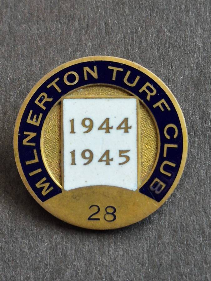 Vintage Enamel Milnerton Turf Club Badge 1944-1945 no. 28 maker S.A.M.