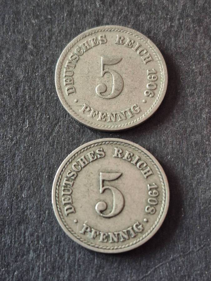 2 x Deutsches Reich 5 Pfennig 1906/1908