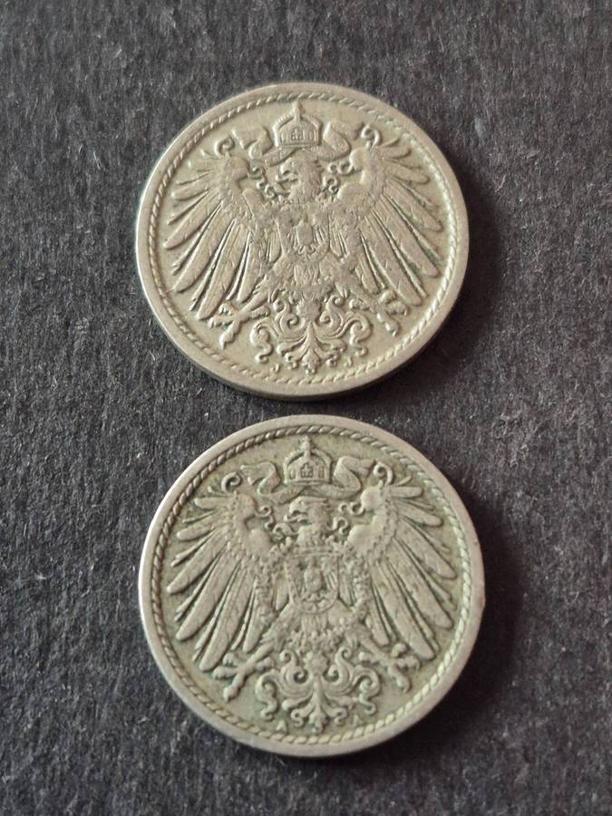2 x Deutsches Reich 5 Pfennig 1906/1908