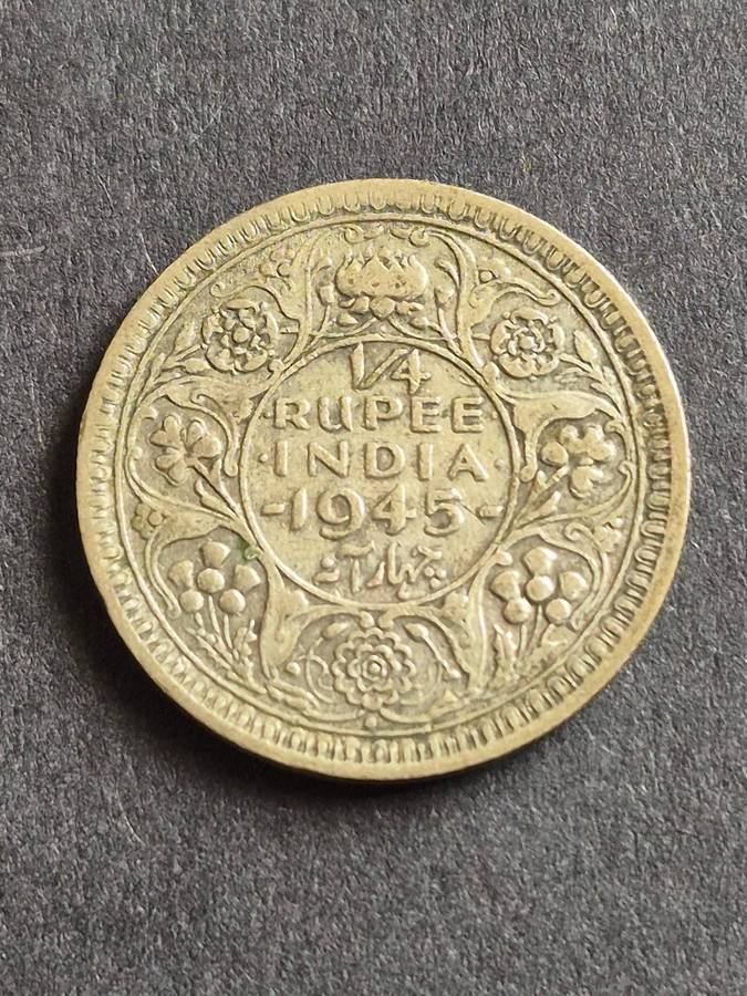 India 1/4 Rupee 1945 Silver