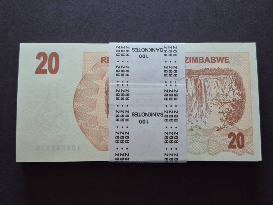 Reserve Bank of Zimbabwe 20 Dollars Bearer Cheque 31 July 2007 consecutive numbers-mint condition