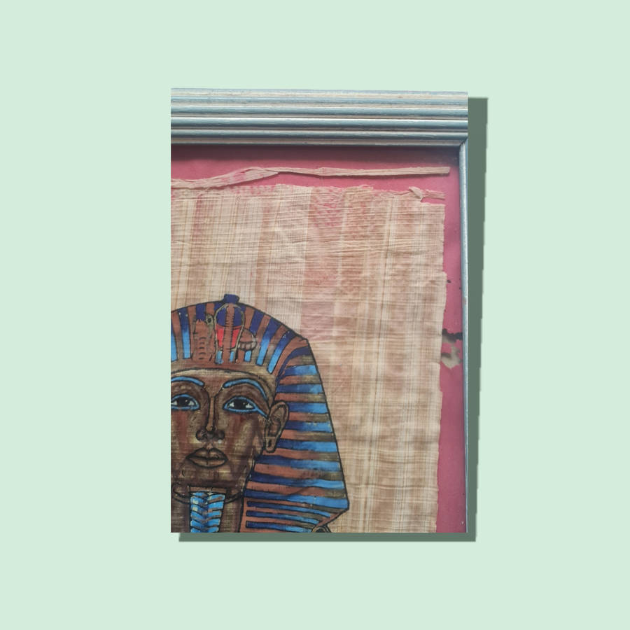 Vintage Egyptian King Tut Tutankhamun Golden Mask Painting on Papyrus