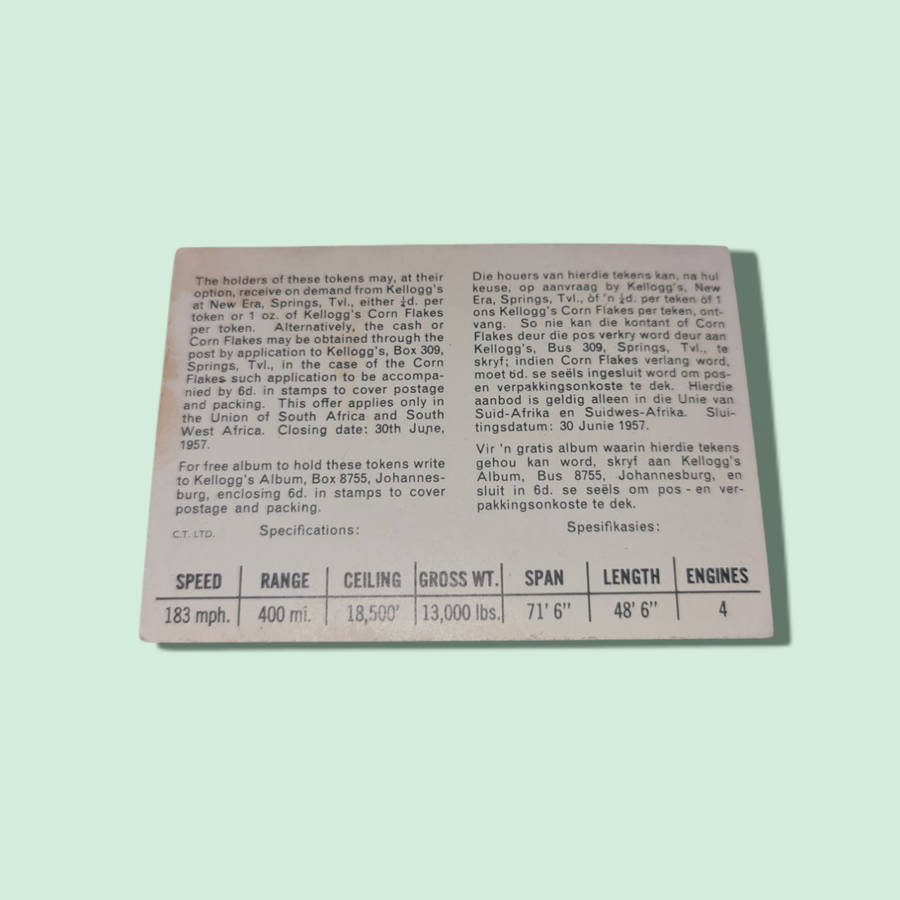1957 KELLOGG'S ALL WHEAT cards DE HAVILLAND HERON BRITISH AIRLINE