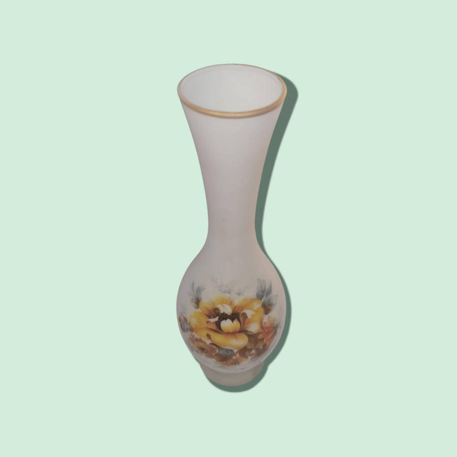 White Frosted Glass Vase, Floral