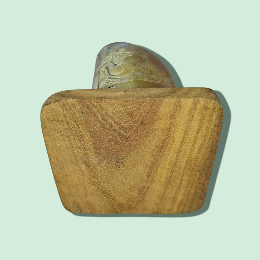 Crafted Horn With The Big 5 On Wood Stand