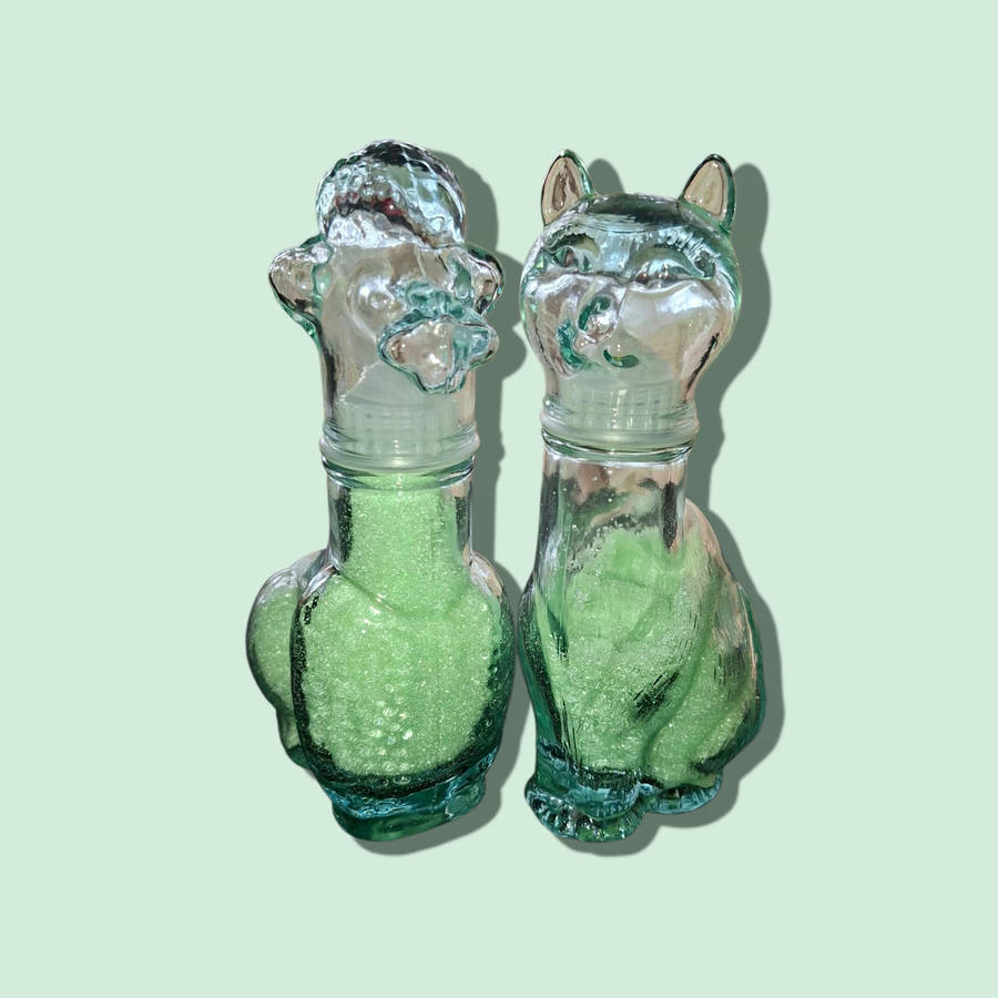 Set of 2 Vintage Retro Clear Glass Cat dog Empoli Genie Decanter Bottle Italian