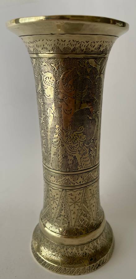 Solid brass intricately etched vase
