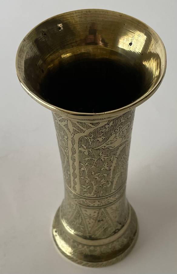 Solid brass intricately etched vase
