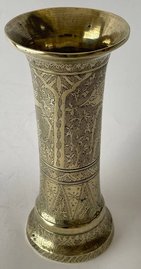 Solid brass intricately etched vase