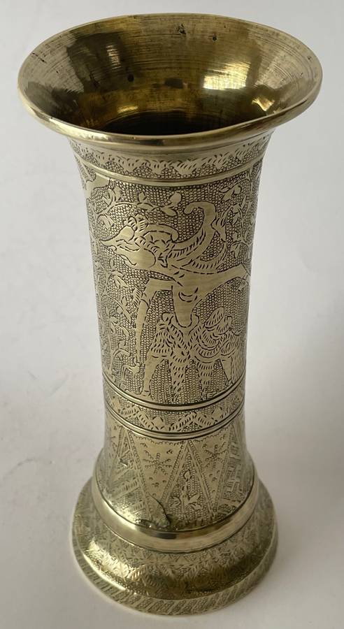 Solid brass intricately etched vase