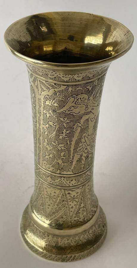 Solid brass intricately etched vase
