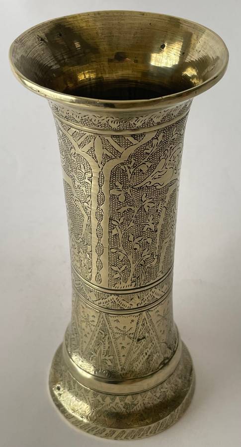 Solid brass intricately etched vase