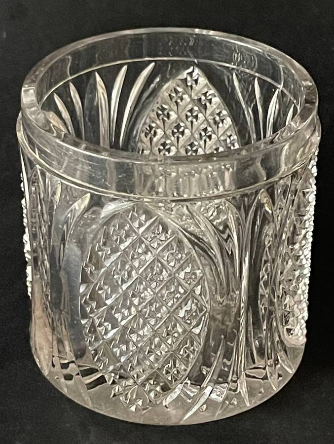 Sterling silver cut glass dressing table jar featuring cherub design