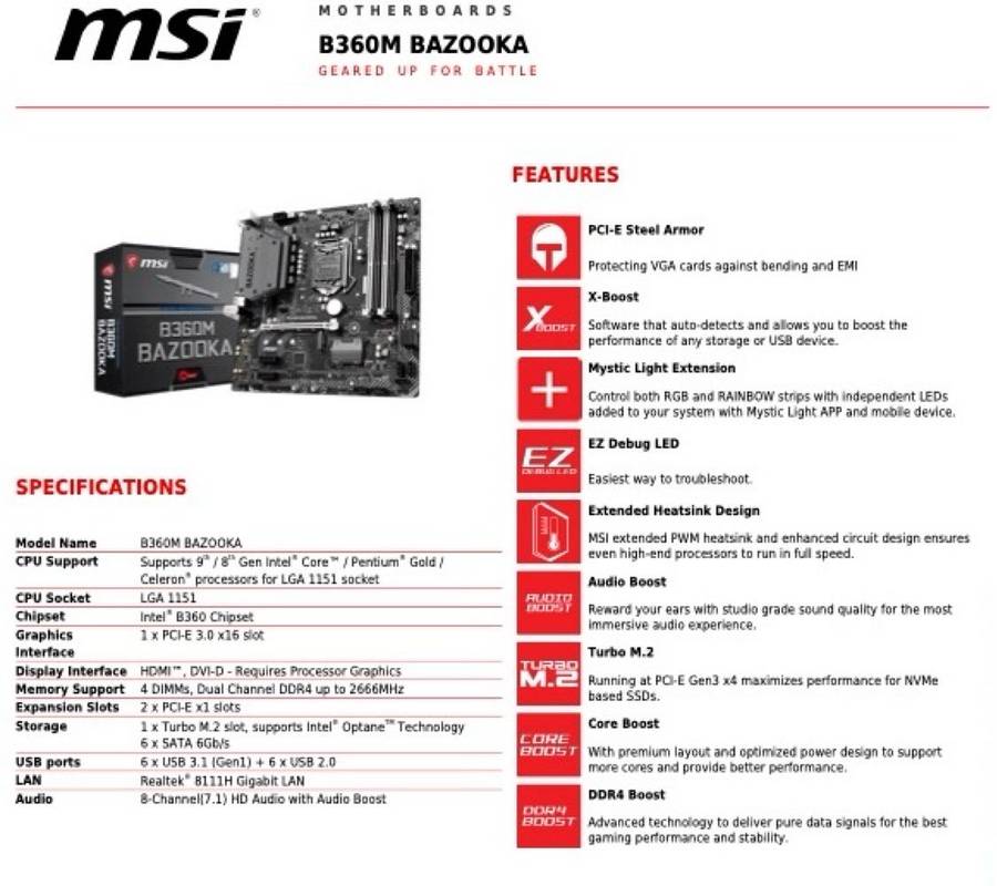 MSI Bazooka B360M Motherboard