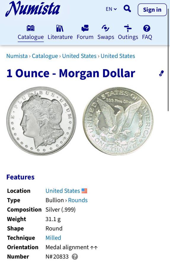 1880 USA Morgan $1 - NGC graded MS63