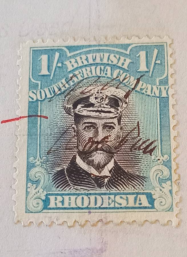 BSAC, Rhodesia, 1s used on Antenuptial contract dated May 1923 Black and Light Blue