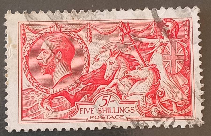 GREAT BRITAIN, 1913, 5s CARMINE Red, Background Horizontal Lines, SG 416, FVU, CV £135