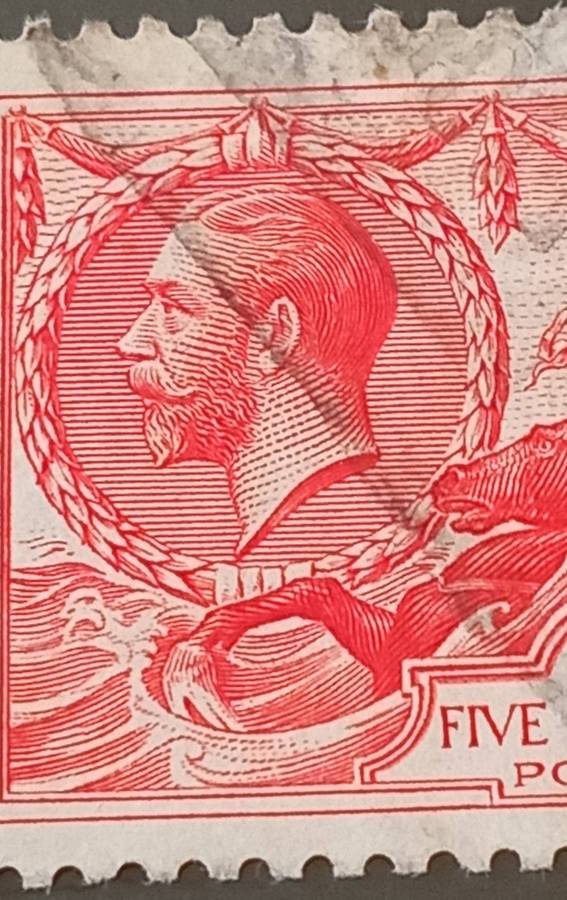 GREAT BRITAIN, 1913, 5s CARMINE Red, Background Horizontal Lines, SG 416, FVU, CV £135
