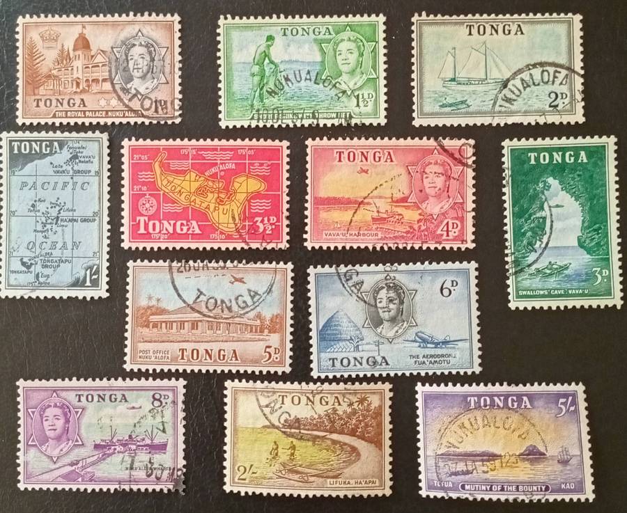 Tonga 1953 VFU not hinged Set 1d to 5/- CV R700+