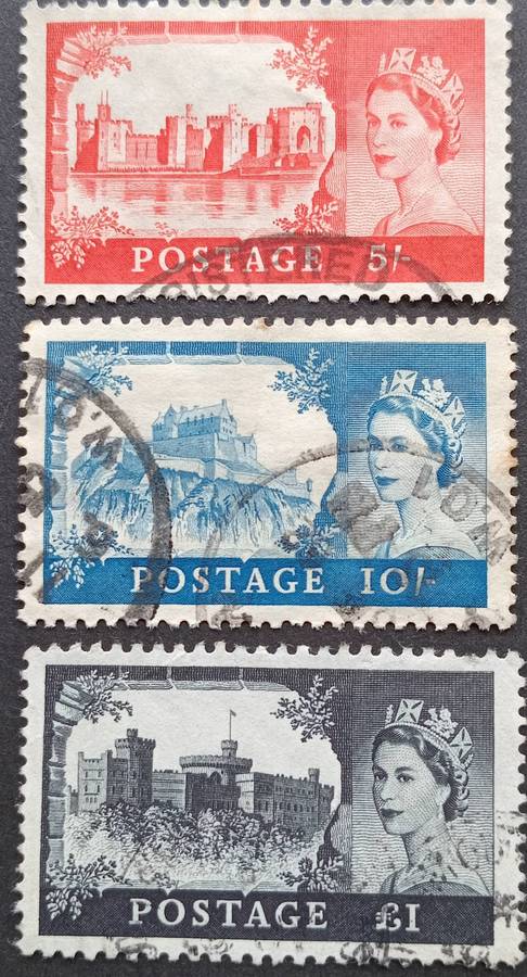 GREAT BRITAIN 1959 CASTLES SG596a-598a Watermark 179 MULTIPLE CROWNS FVU