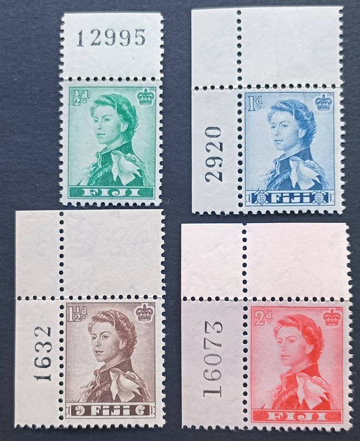 FIJI 1959, QEII Scarce corner control Singles x 4 #163-166